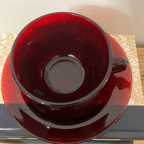 Vintage Anchor Hocking Royal Ruby Red Glass Tea Coffee Cup Mug and Saucer - Picture 2 of 11